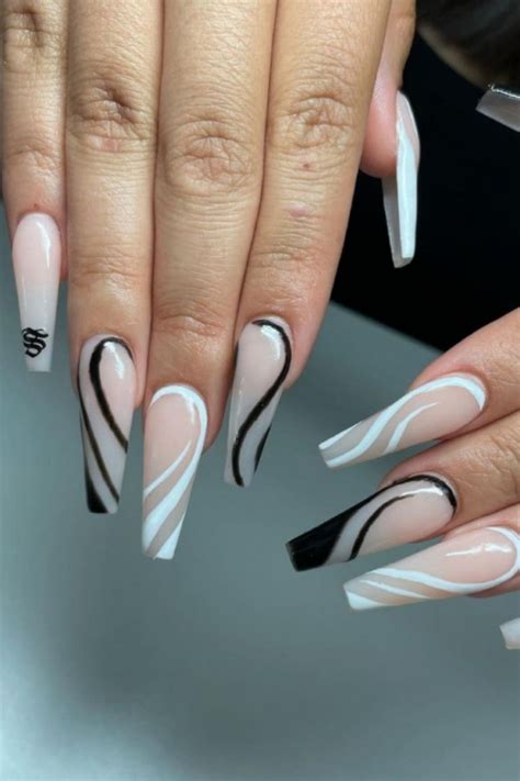 coffin black and white nail designs|coffin shape nails images.